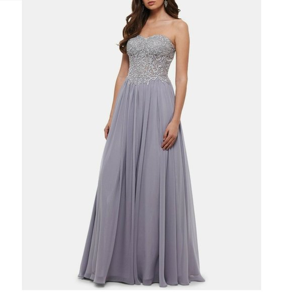 Blondie Nites  0 Gray Strapless Gown CA21 - Picture 3 of 5